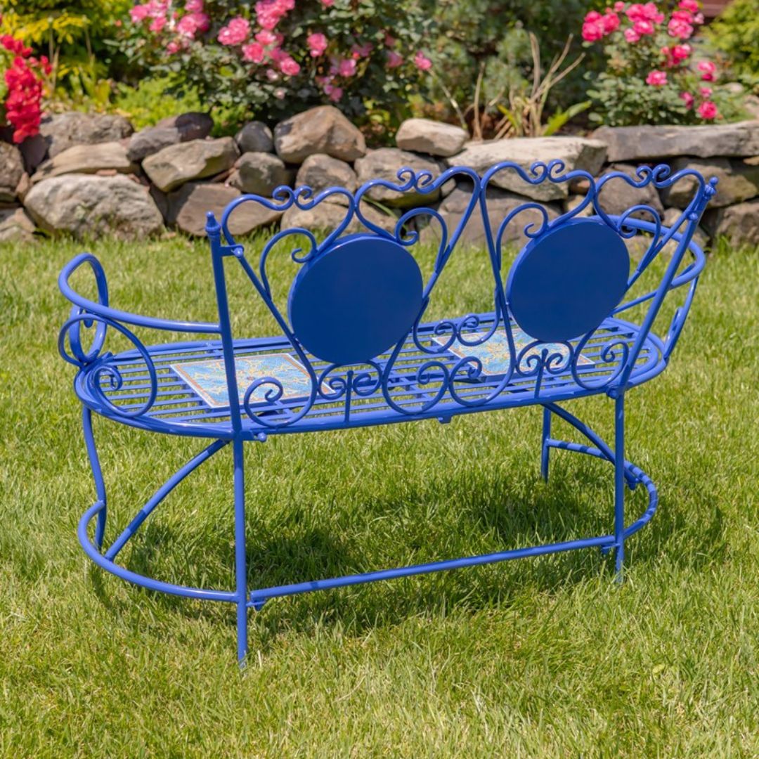 Mosaic Tile Bench with Iron Frame – Naples